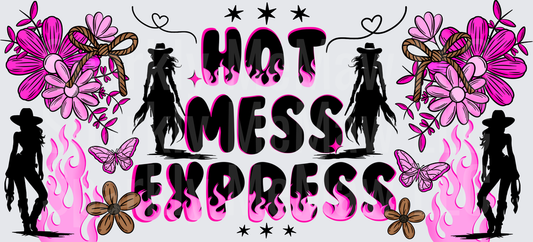 Hot Mess Express Cowgirl Pink Floral Western Design 10x10 UV DTF Sheet