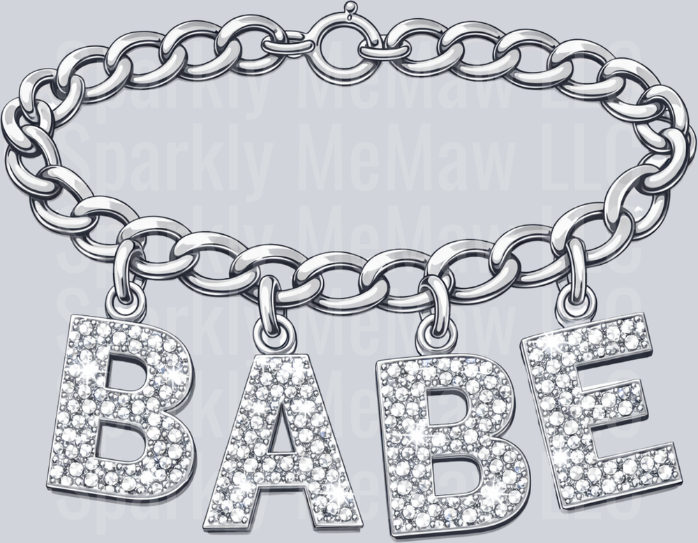 Diamond Studded BABE Chain Bracelet Silver UV DTF Decal