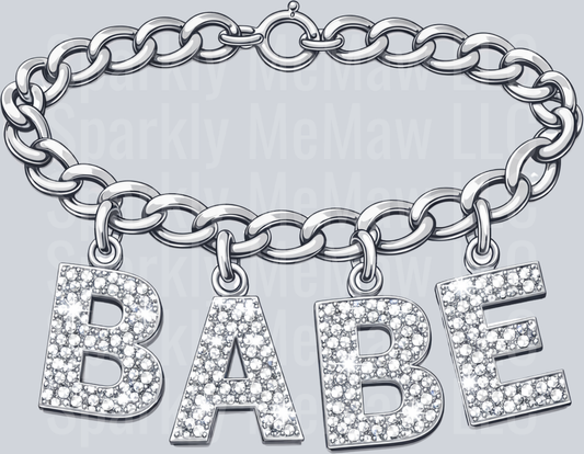 Diamond Studded BABE Chain Bracelet Silver UV DTF Decal