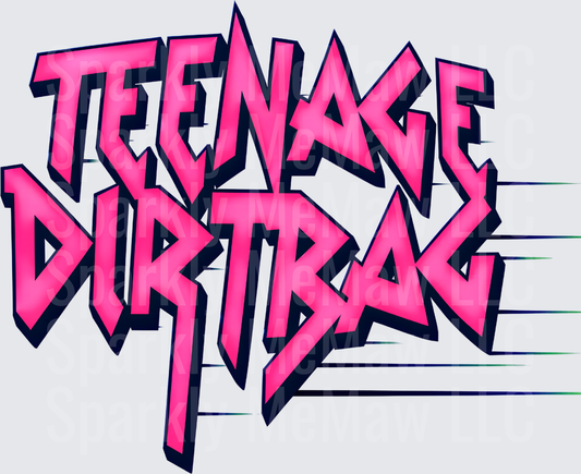 Teenage Dirtbag Bold Graffiti Style Hot Pink Lettering DTF Transfer for Fabrics