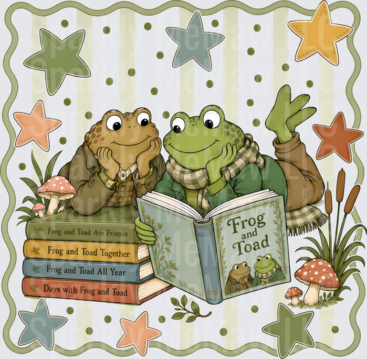 Frog and Toad Reading Together DTF Transfer for Fabrics