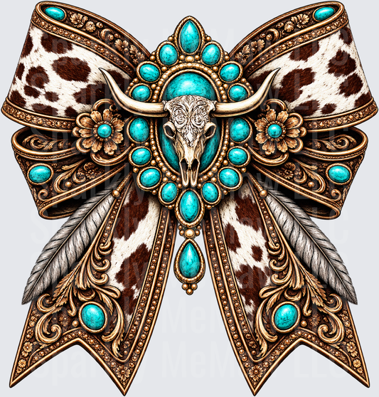 Western Cowhide Bow Longhorn Skull DTF Transfer for Fabrics