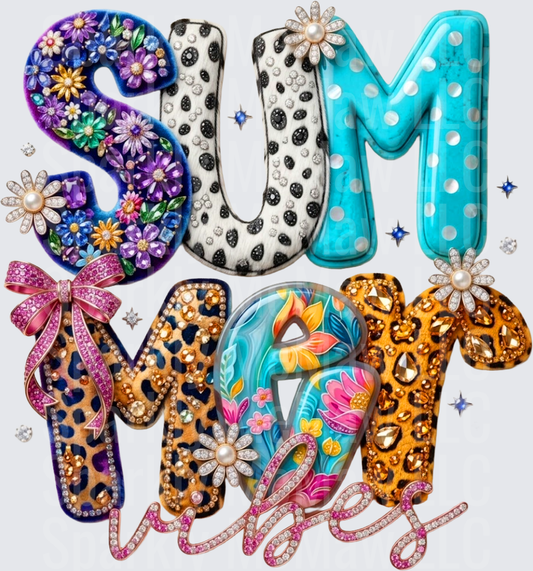 Rhinestone Summer Vibes Leopard Print Letters with Floral Accents UV DTF Decal