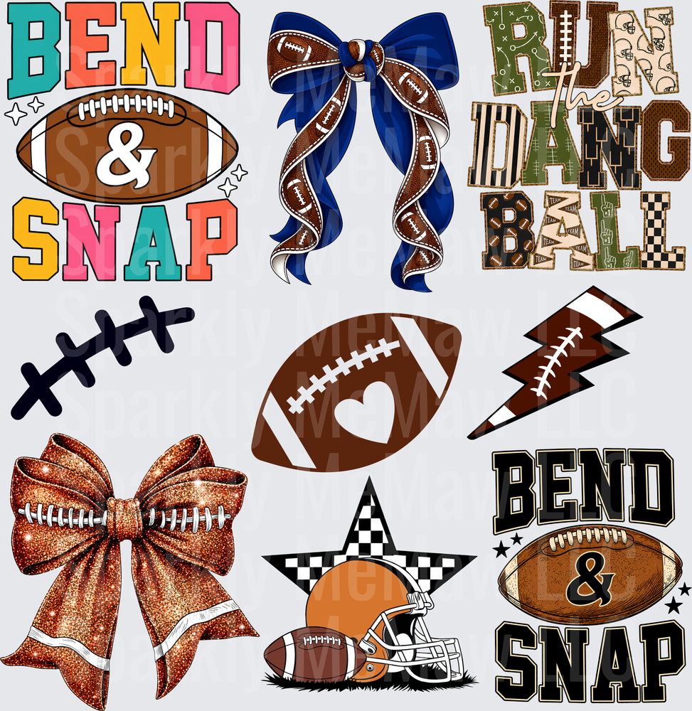 Football Theme Bend & Snap 10x10 UV DTF Sheet