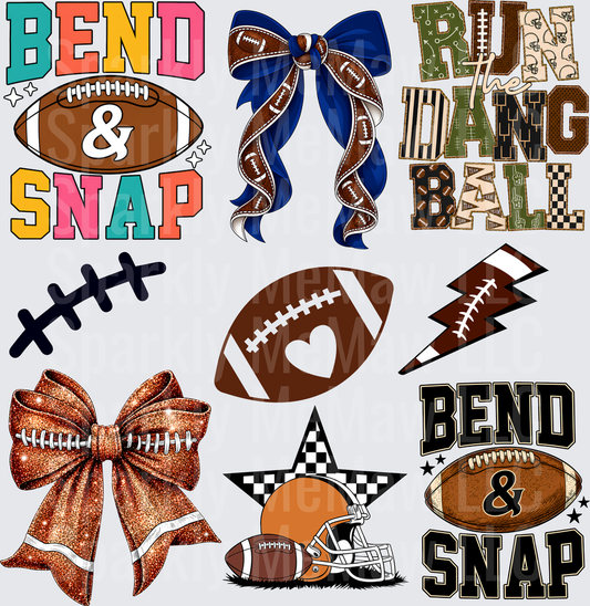 Football Theme Bend & Snap 10x10 UV DTF Sheet