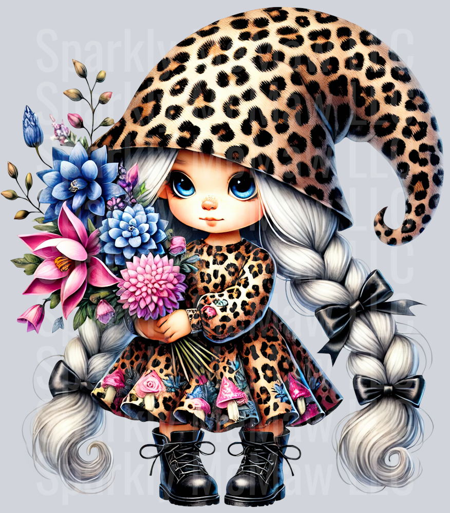 7 Leopard Print Gnome Girls Clipart Decal