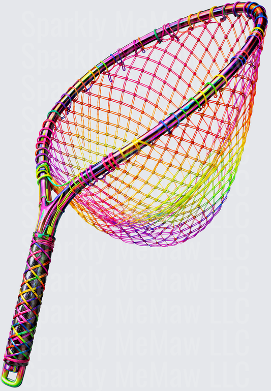 Rainbow Gradient Lacrosse Stick with Colorful Net UV DTF Decal