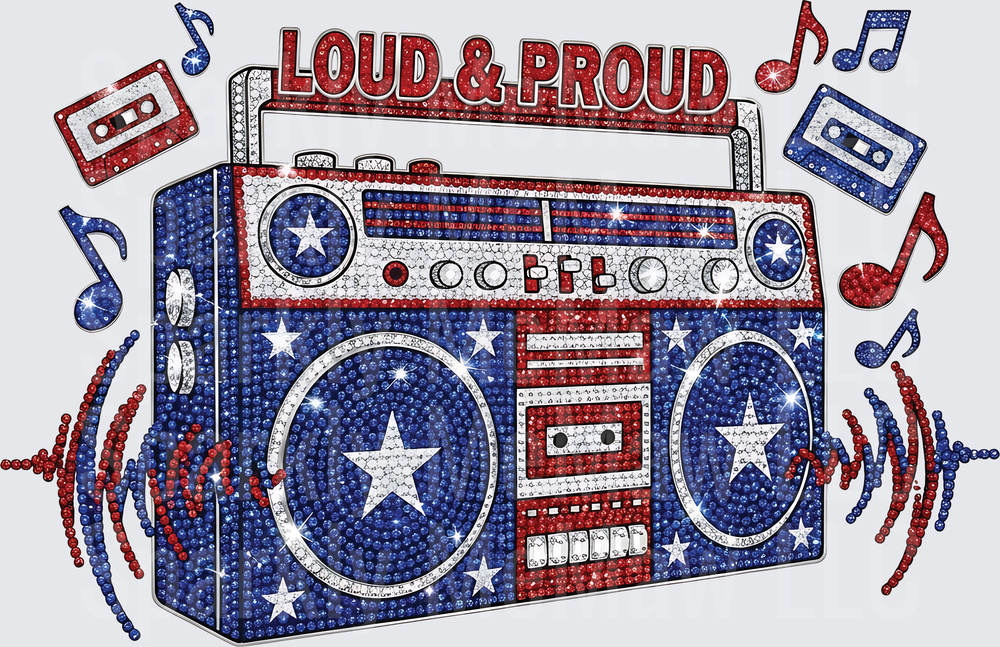 Loud and Proud Patriotic Boombox with American Flag Stars and Stripes UV DTF Decal