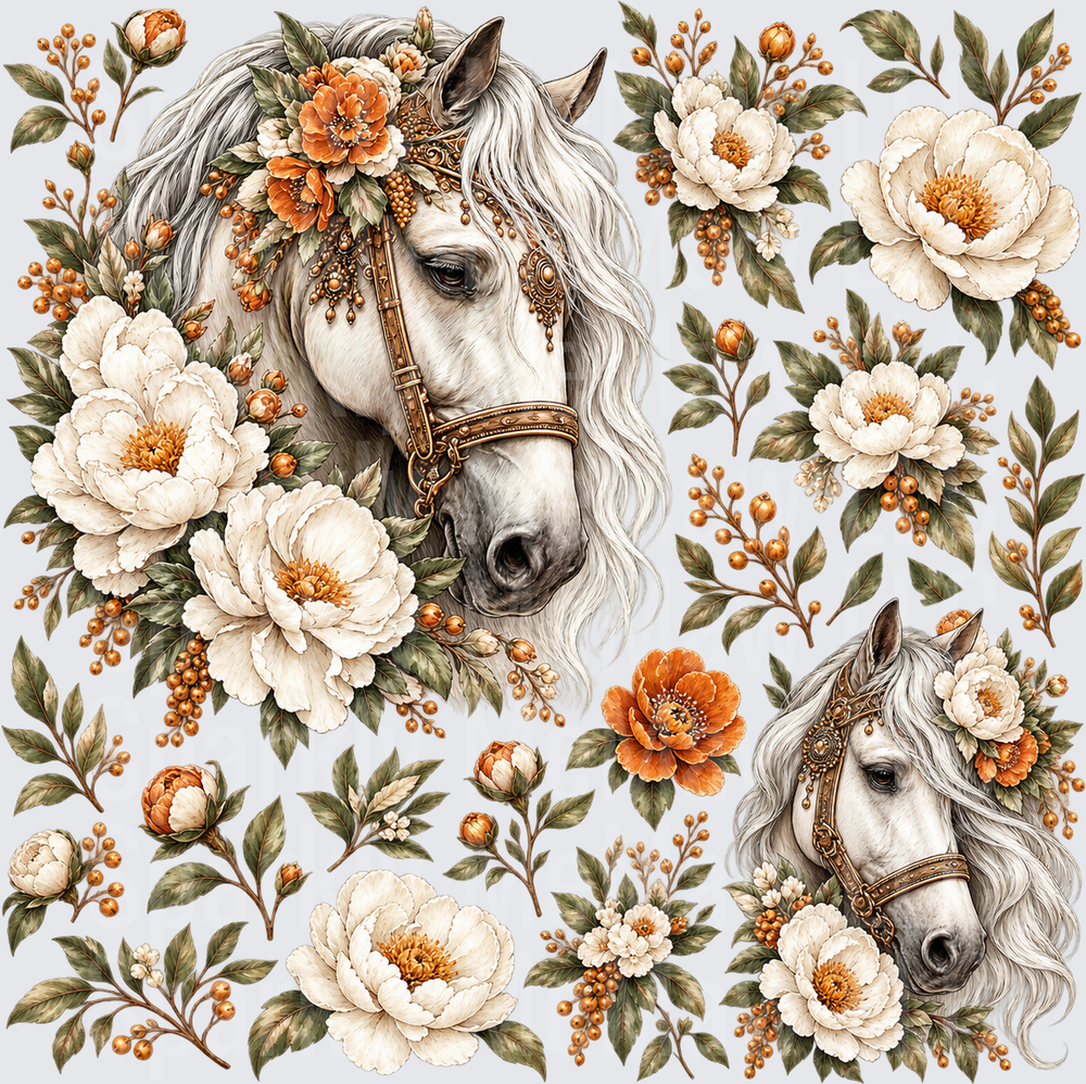 Boho Floral Horse 10x10 Cut and Stick UV Sheet