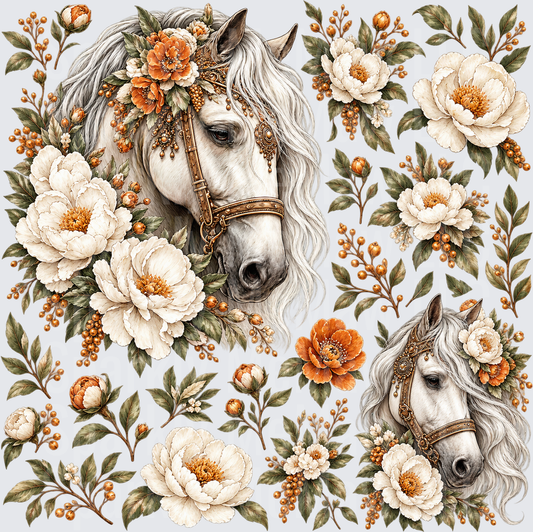 Boho Floral Horse 10x10 Cut and Stick UV Sheet