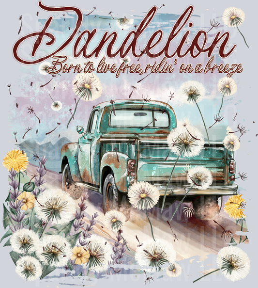 Dandelion Born To Live Free Vintage Truck with Flying Dandelions UV DTF Decal