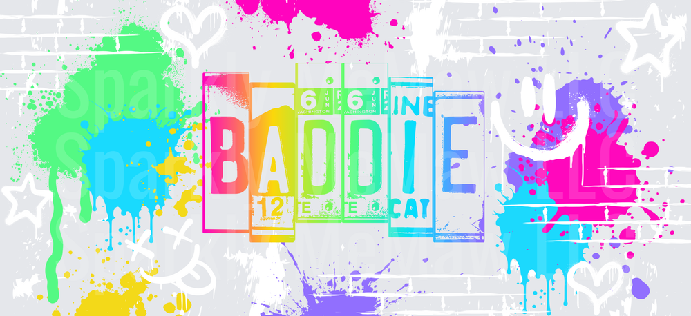Baddie License Plate Splatter UV DTF 16 OZ Wrap