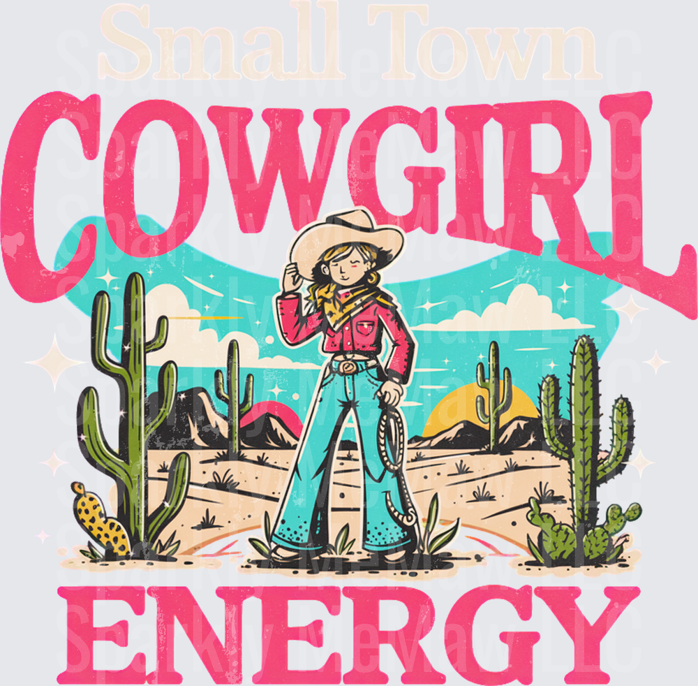Small Town Cowgirl Energy Retro Western Desert Cowgirl DTF Transfer for Fabrics
