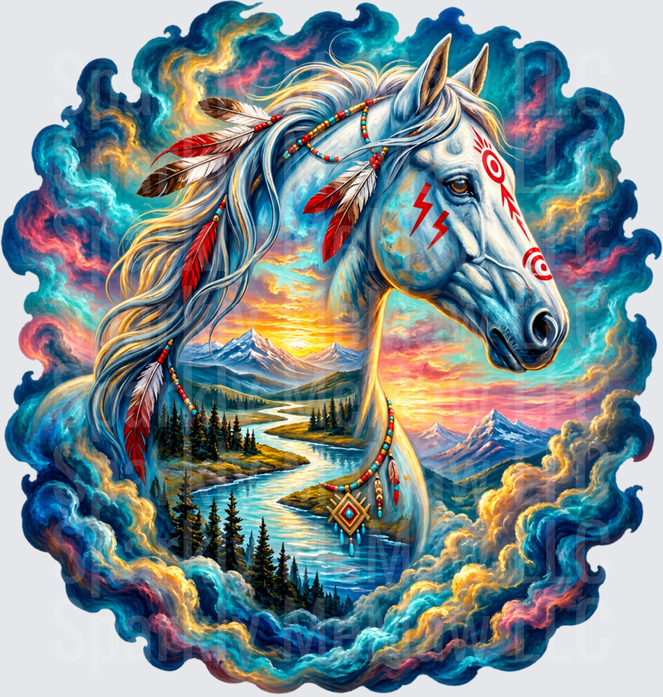 White Spirit Horse Native American UV DTF Decal
