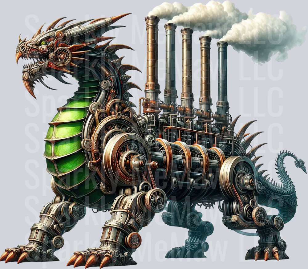69 Steampunk Dragon UV DTF Clip Art Decal