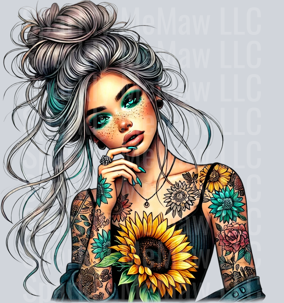 5 Sunflower Girl UV DTF Clip Art Decal