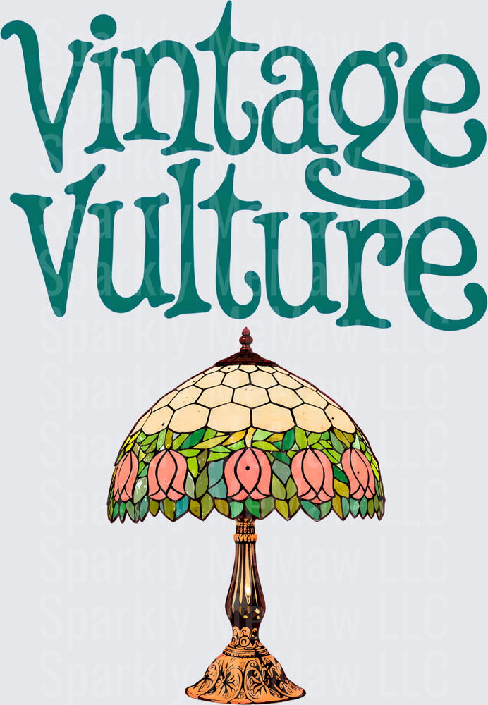 Vintage Vulture Tiffany Style Stained Glass Floral Lamp UV DTF Decal