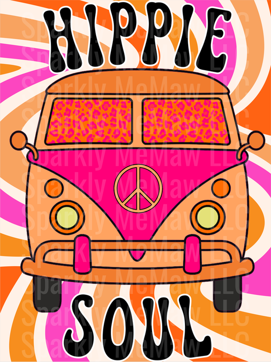 Hippie Soul Volkswagen Bus with Peace Sign and Psychedelic Swirl Background UV DTF Decal