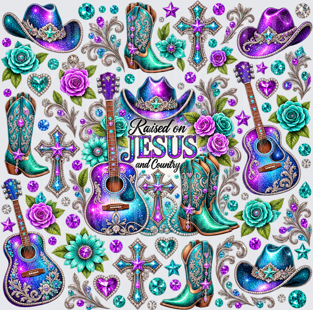 Raised on Jesus and Country 10x10 UV DTF Cut and Stick Sheet