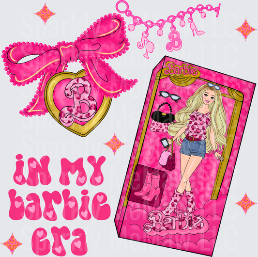 Barbie In My Barbie Era Pink Fashion Doll Box Design DTF Transfer for Fabric