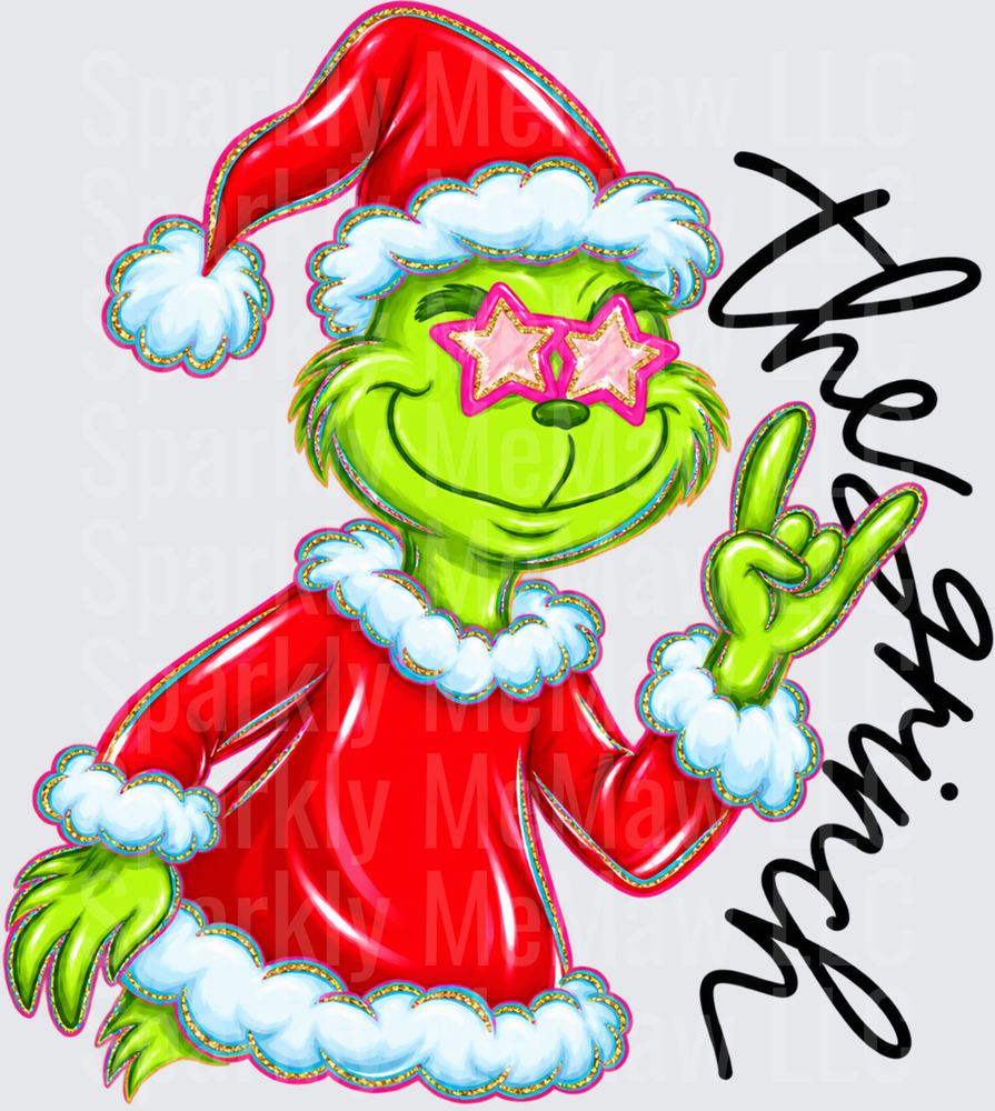 Grinch Santa Star Glasses Peace UV DTF Decal