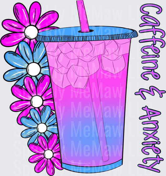 Auntie M Anxious Pink and Blue Floral Tumbler UV DTF Decal
