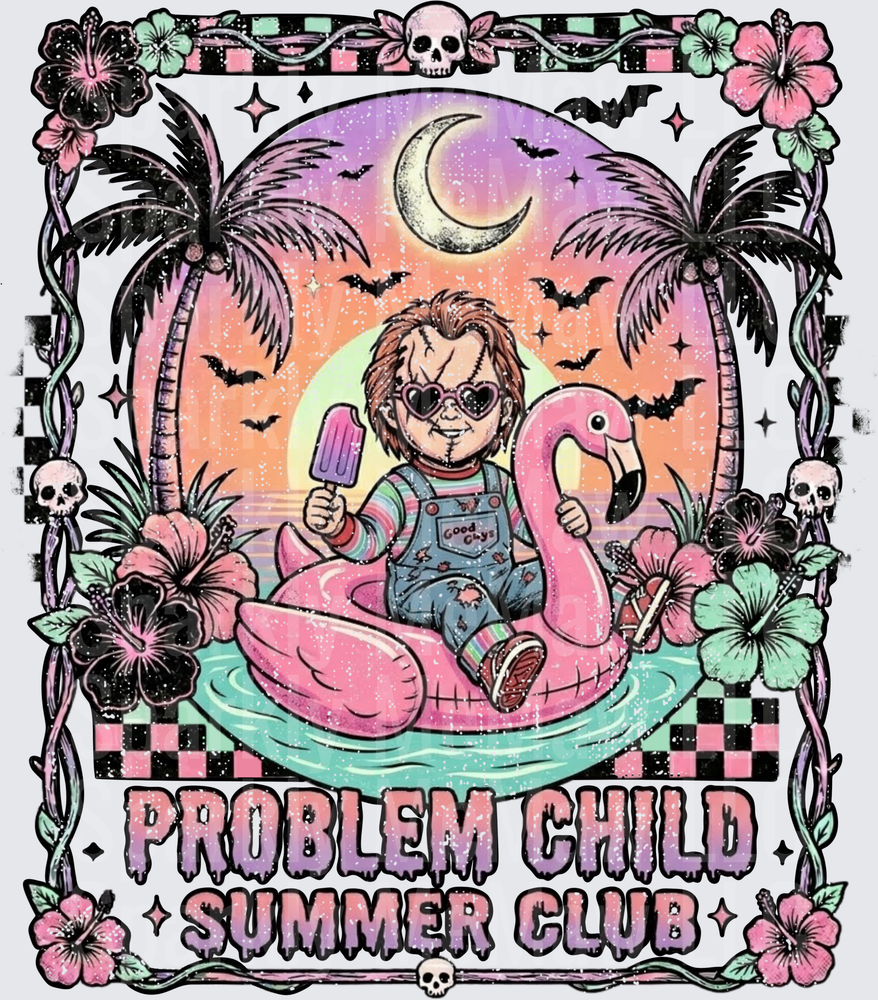 Chucky Problem Child Summer Club Tropical Flamingo Float UV DTF Decal