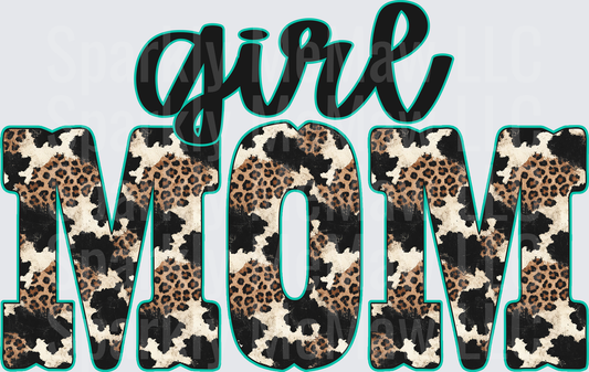 Girl Mom Leopard Cow Print Teal Outline UV DTF Decal