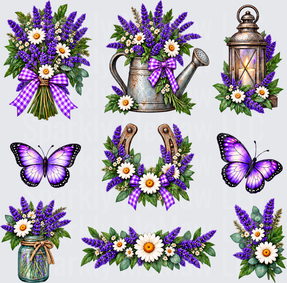 Lavender Daisy Floral Elements 10x10 Element Sheet