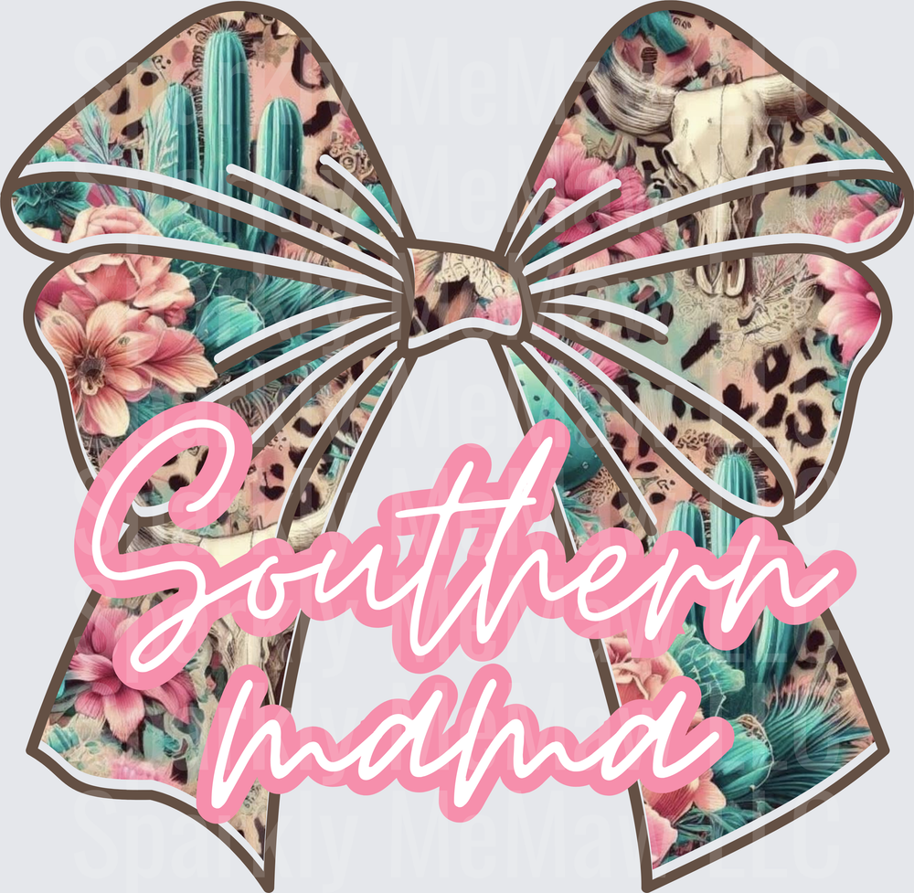 Southern Mama Pink Script Bow with Western Desert Cactus Skull Leopard Print Pattern UV DTF Decal