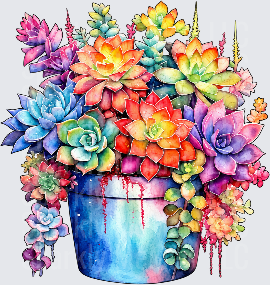 Colorful Succulent Pot Watercolor UV DTF Decal