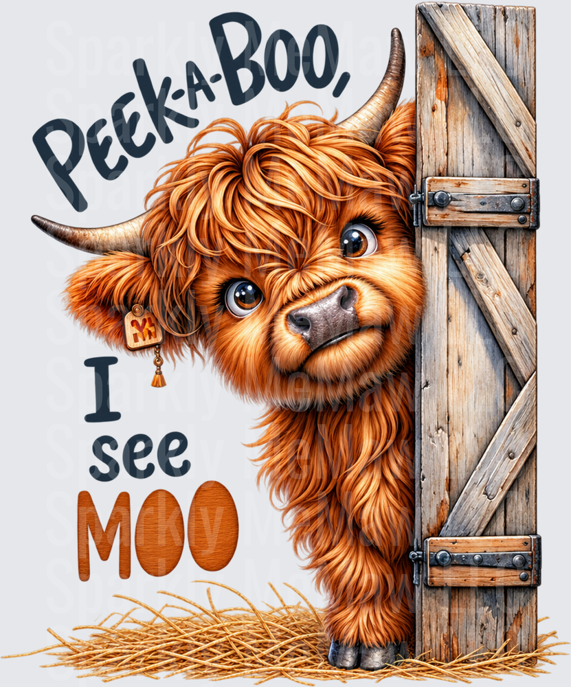 Peek-A-Boo Highland Cow is a UV DTF Decal