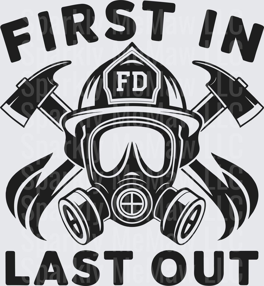 First In Last Out Fire Department Gas Mask with Crossed Axes UV DTF Decal
