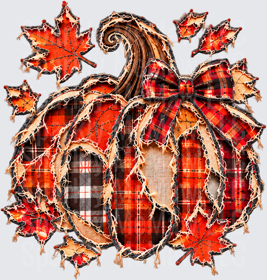 Plaid Pumpkin Fall Leaves DTF Transfer for Fabrics