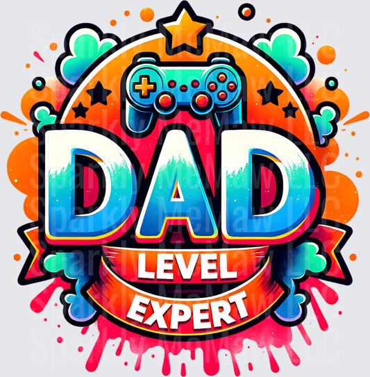 Gaming Controller Dad Level Expert Colorful Burst UV DTF Decal