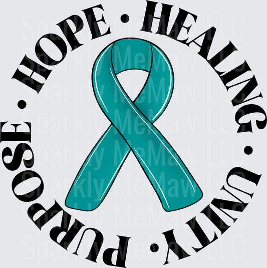 Teal Awareness Ribbon Hope Healing Unity Purpose Circle Design UV DTF Decal