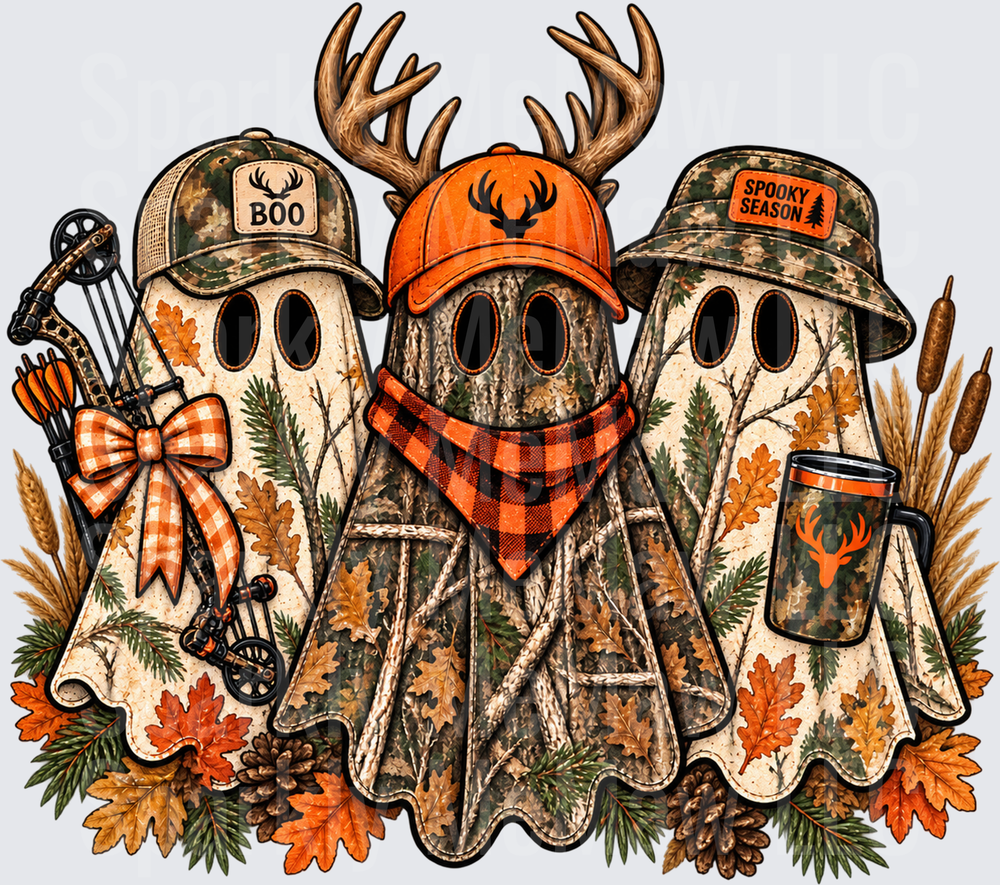 Three Halloween Hunting Ghosts Spooky Season UV DTF Decal