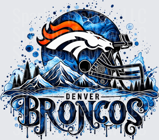 Denver Broncos Watercolor Helmet DTF Transfer for Fabrics