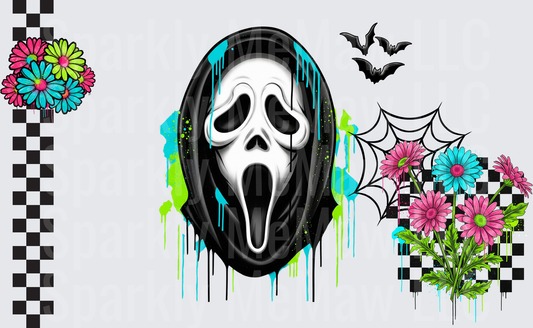Ghostface Floral Checker Halloween this is a UV DTF 16 OZ Wrap