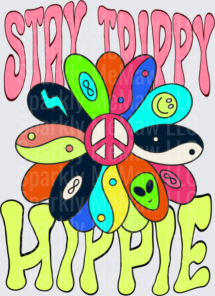 Stay Trippy Hippie Peace Sign Flower with Psychedelic Petals UV DTF Decal