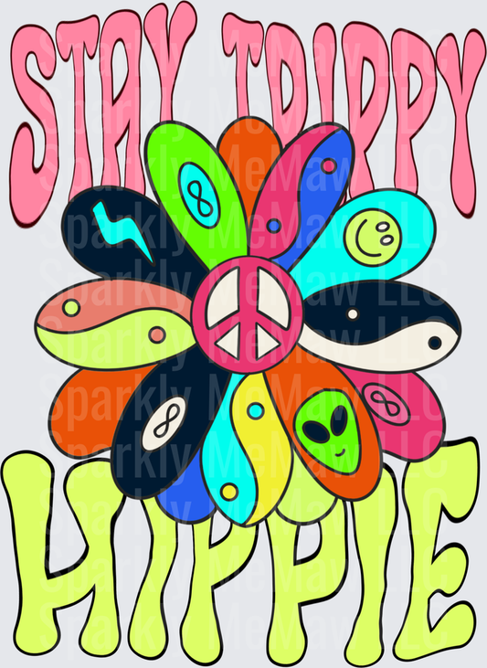 Stay Trippy Hippie Peace Sign Flower with Psychedelic Petals UV DTF Decal