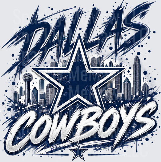 Dallas Cowboys Skyline Graffiti Art is a DTF Transfer for Fabrics