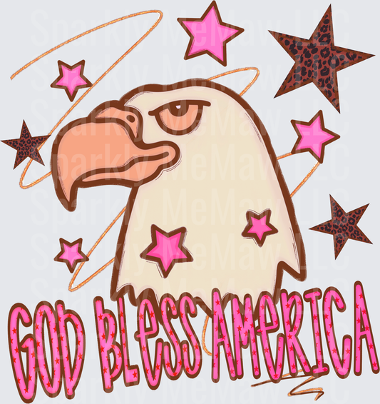 God Bless America Patriotic Eagle with Pink and Leopard Stars UV DTF Decal