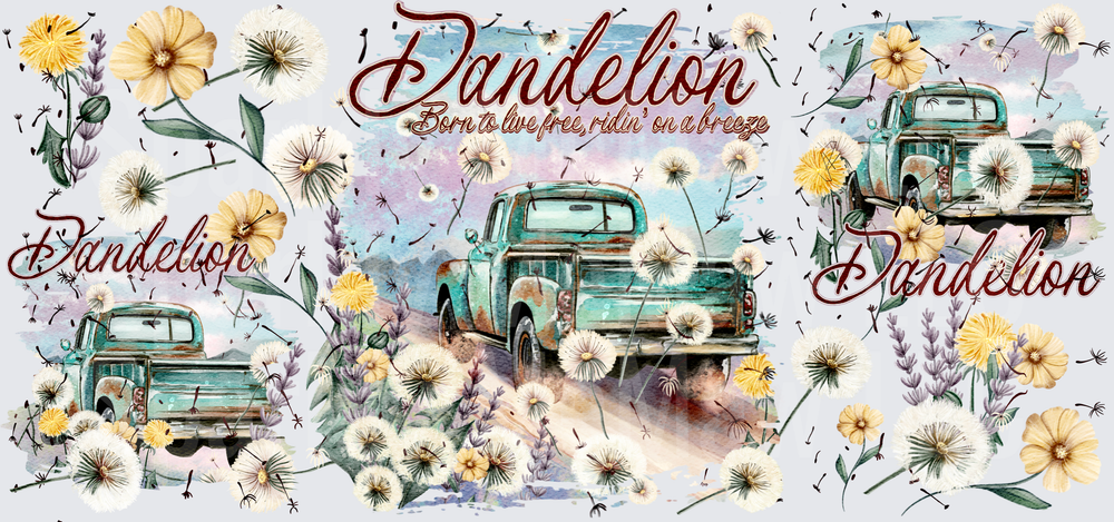 Dandelion Vintage Truck Floral UV DTF 16 OZ Wrap