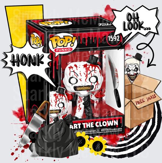 Art the Clown Funko Pop Horror Figure with Bloody Knife Comic Style DTF Transfer