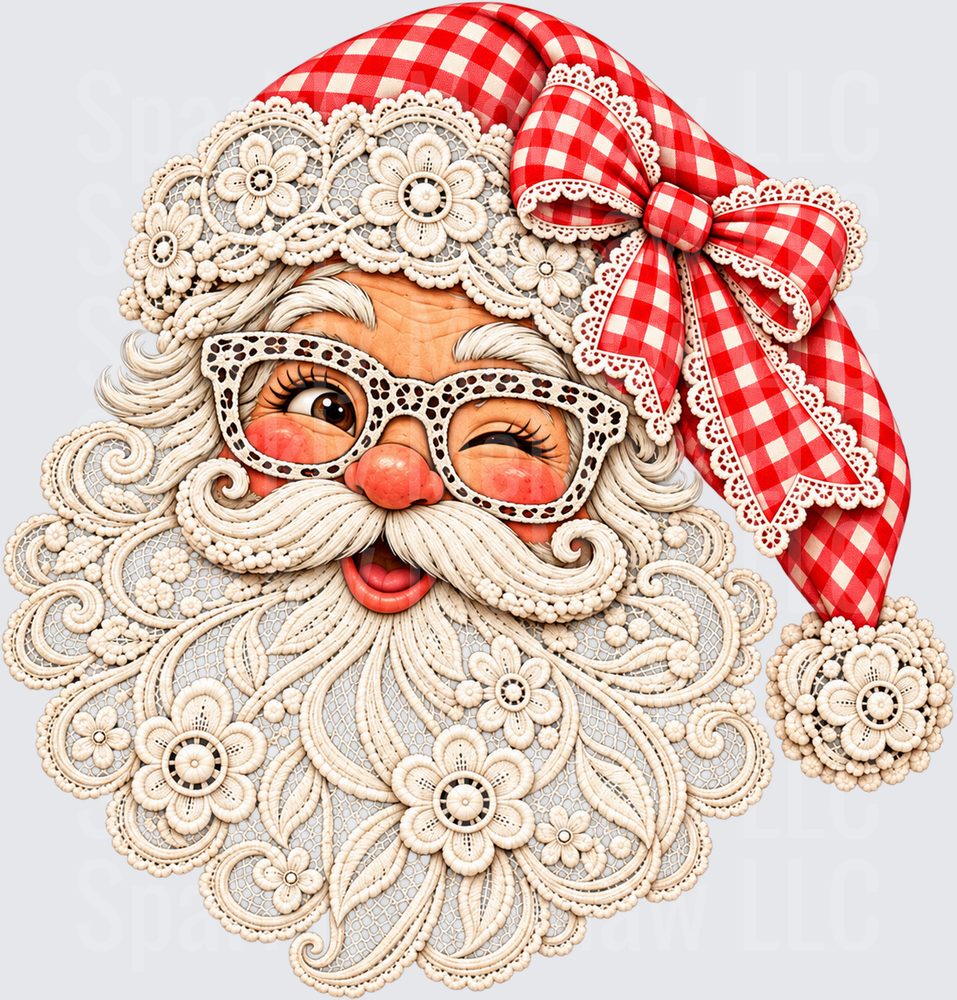 Winking Santa Lace Gingham UV DTF Decal