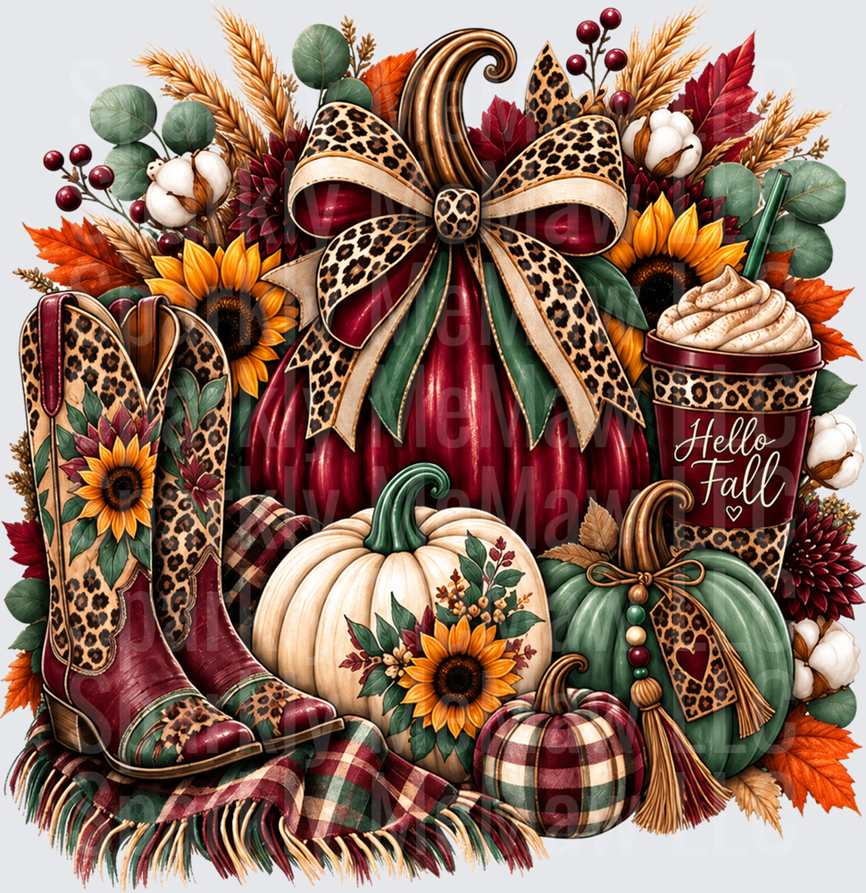Hello Fall Leopard Pumpkin Boots UV DTF Decal