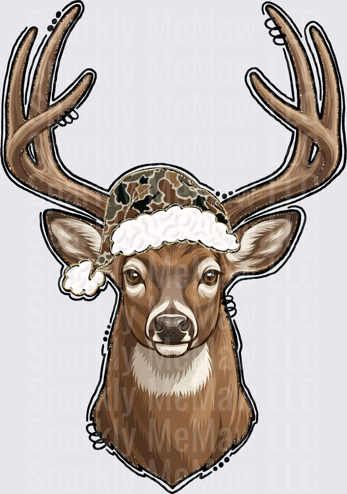 Whitetail Buck Camo Santa Hat UV DTF Decal