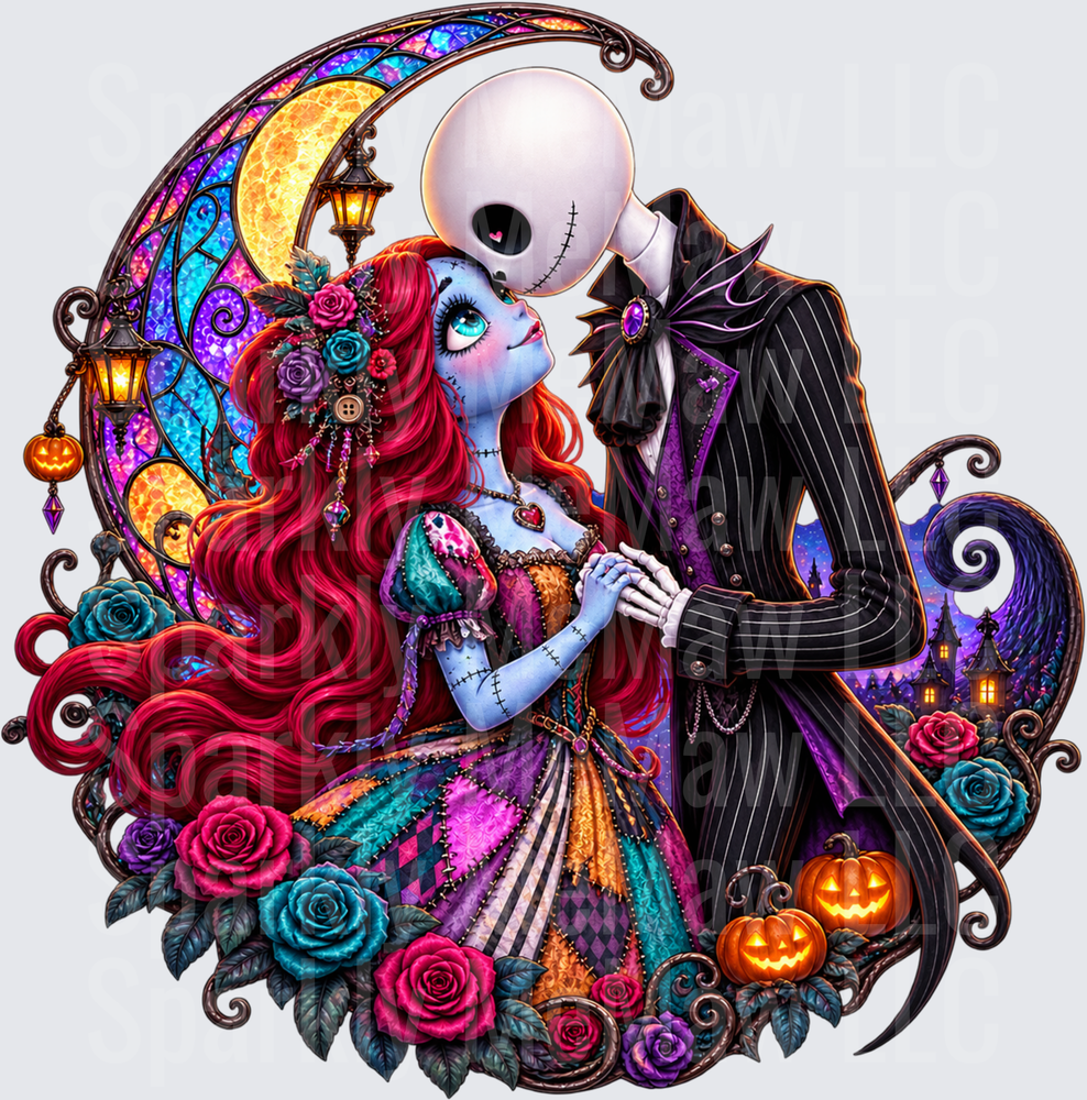 Jack and Sally Romantic Halloween UV DTF Decal