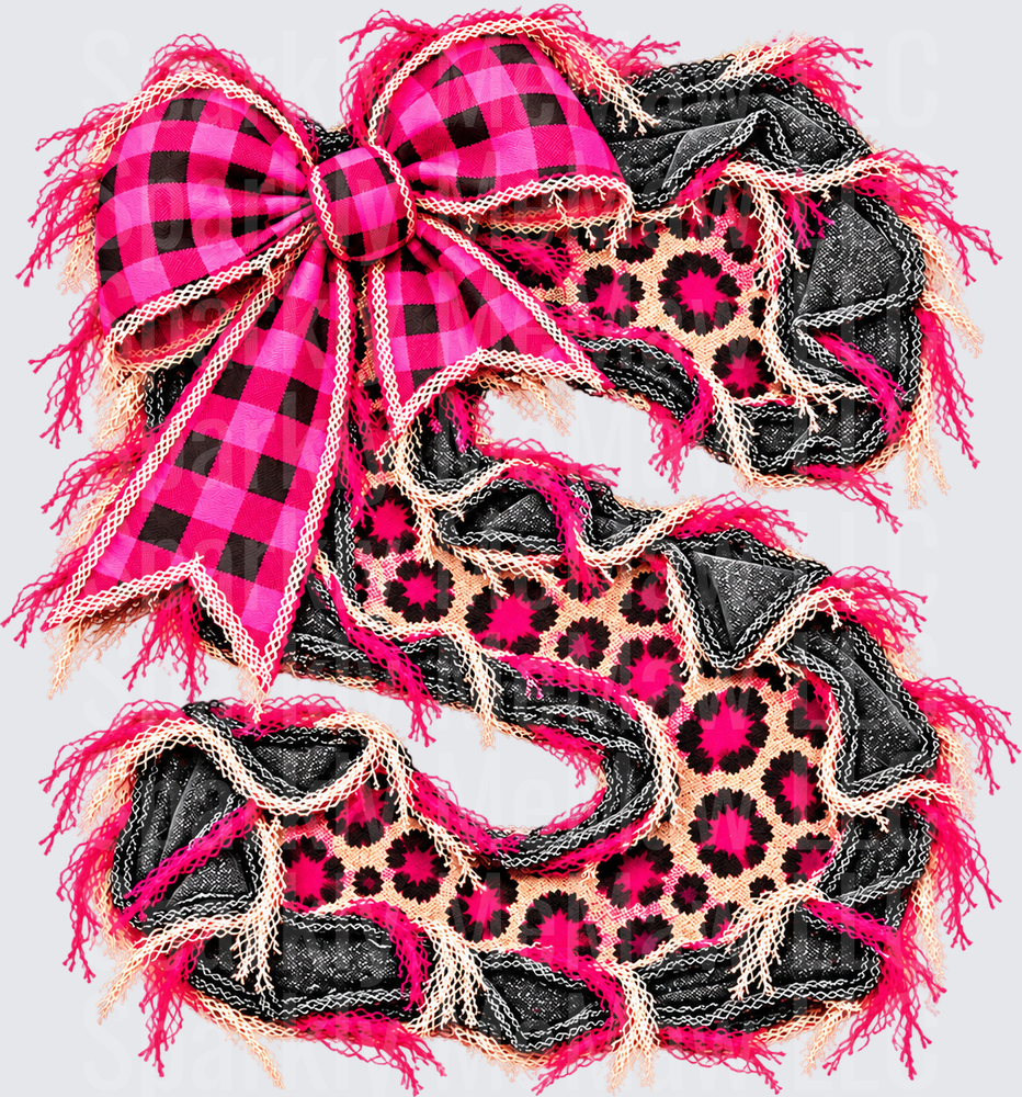 Pink Leopard Letter S DTF Transfer for Fabrics